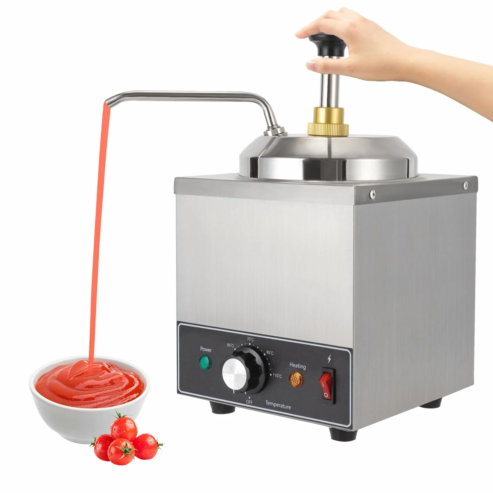 Riscaldatore per salse, 2 l, in acciaio inox, con pompa dosatrice, dispenser per cioccolato, formaggio, salsa di soia, elettrico, 220 V, 650 W, temperatura regolabile da 30 a 110 gradi