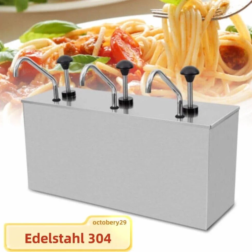 Dispenser per salse in acciaio inox, 3 x 4 litri, attrezzatura per ketchup, senape, buffet, tempo libero, forno, negozi
