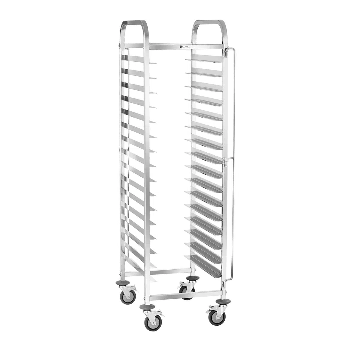 Royal Catering RCTW-16TB.1 Carrello Portavassoi Carrello Cucina Professionale (150 kg, Capacità 16 Vassoi 60 x 40 cm, Sicure Verticali per Contenitore) Acciaio Inox